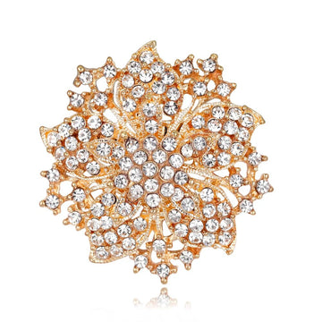Rock Crystal Gold-Colored Blossom Brooch - Elegance in Bloom 5.3cm